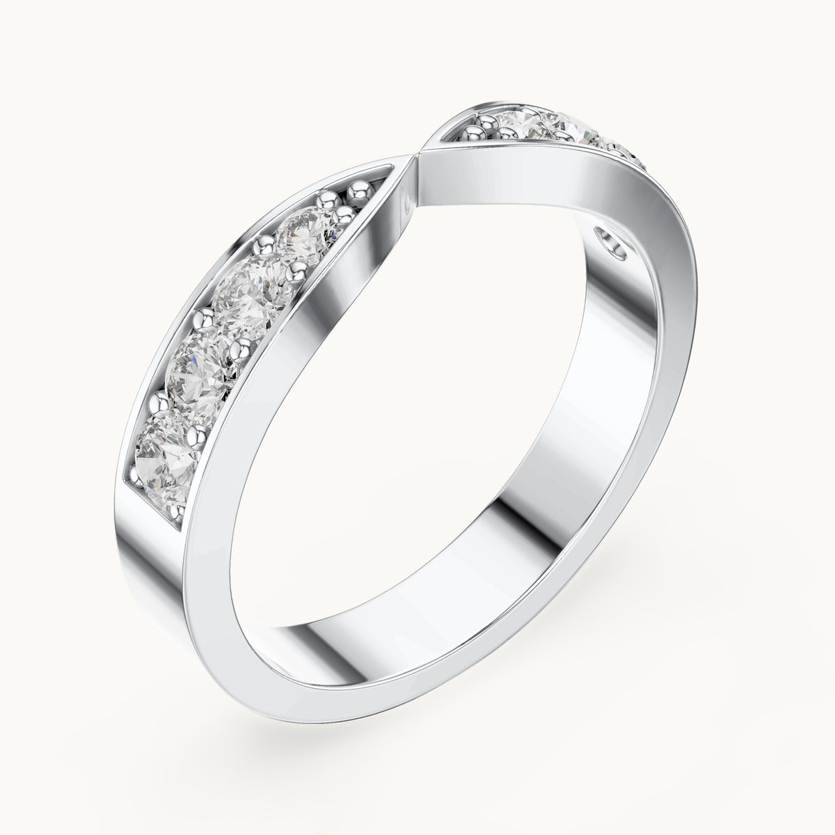 Round lab-grown diamond curved channel-set band in white gold, 0.45 CT TW, view 2