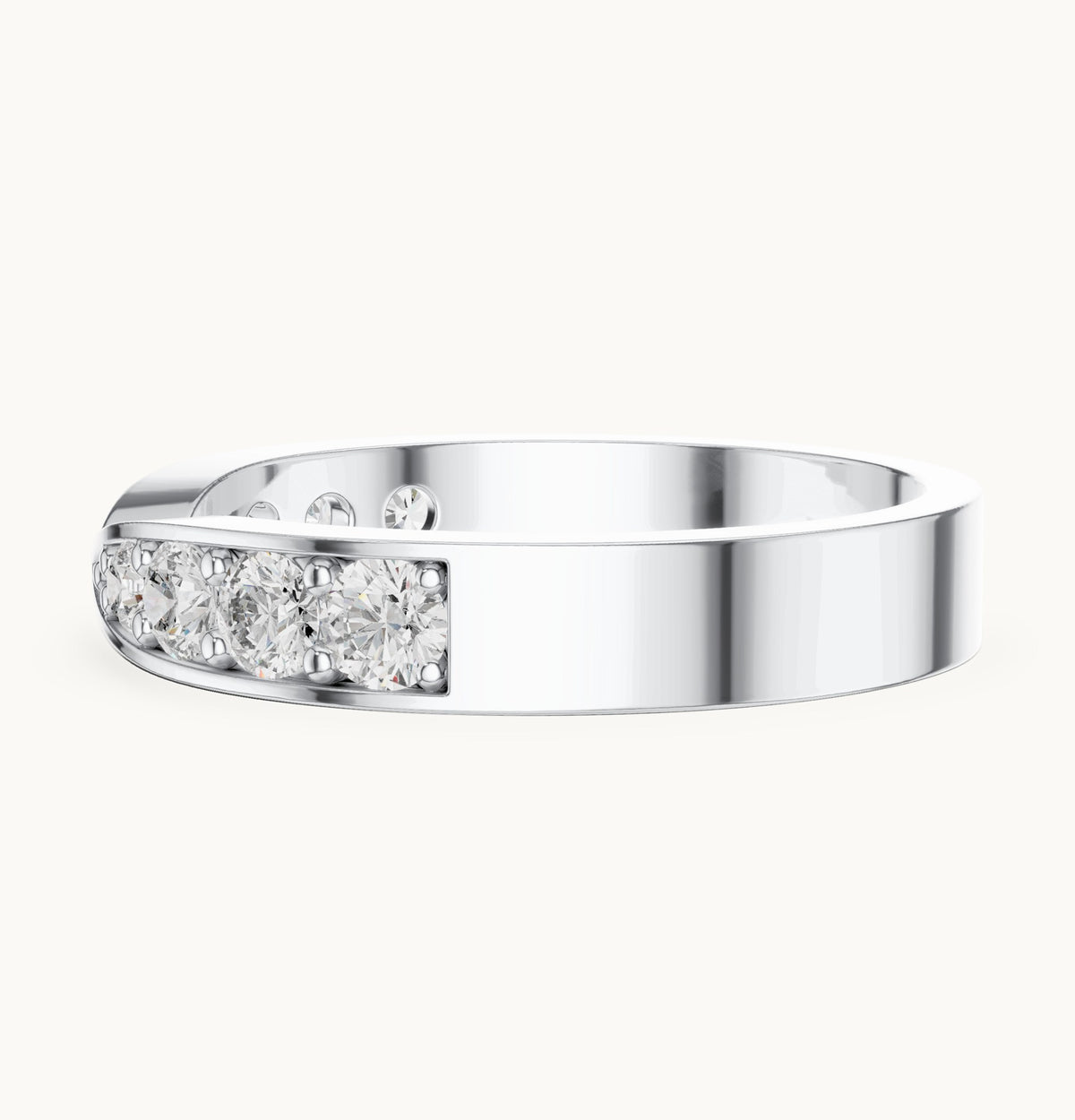 Round lab-grown diamond curved channel-set band in white gold, 0.45 CT TW, view 3