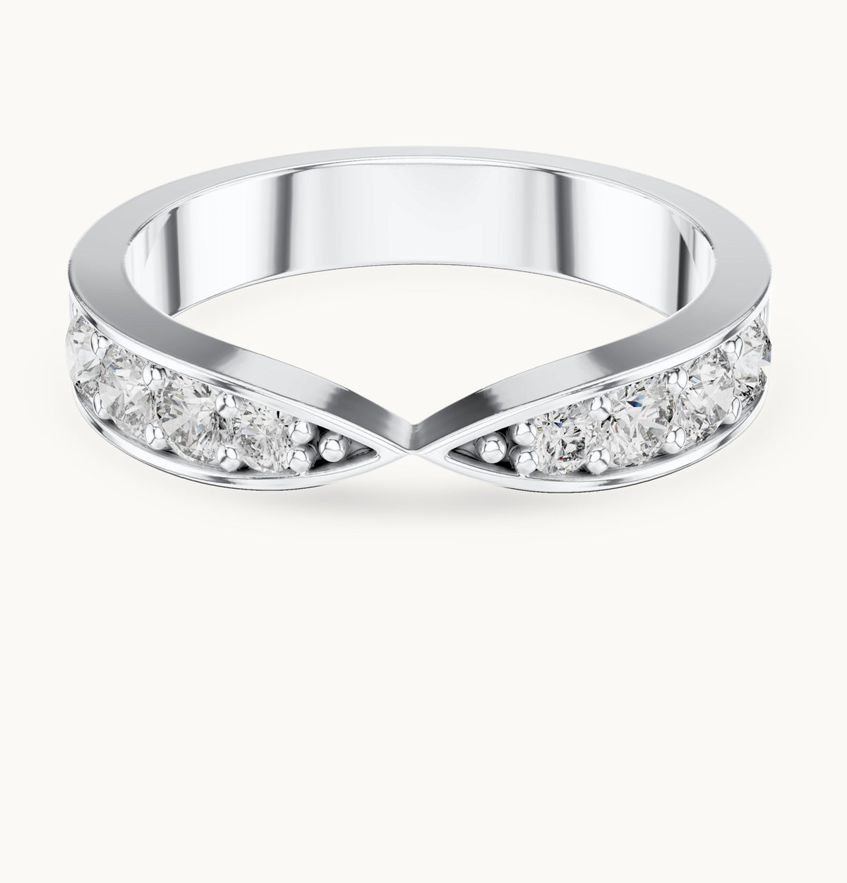 Round lab-grown diamond curved channel-set band in white gold, 0.45 CT TW, view 4
