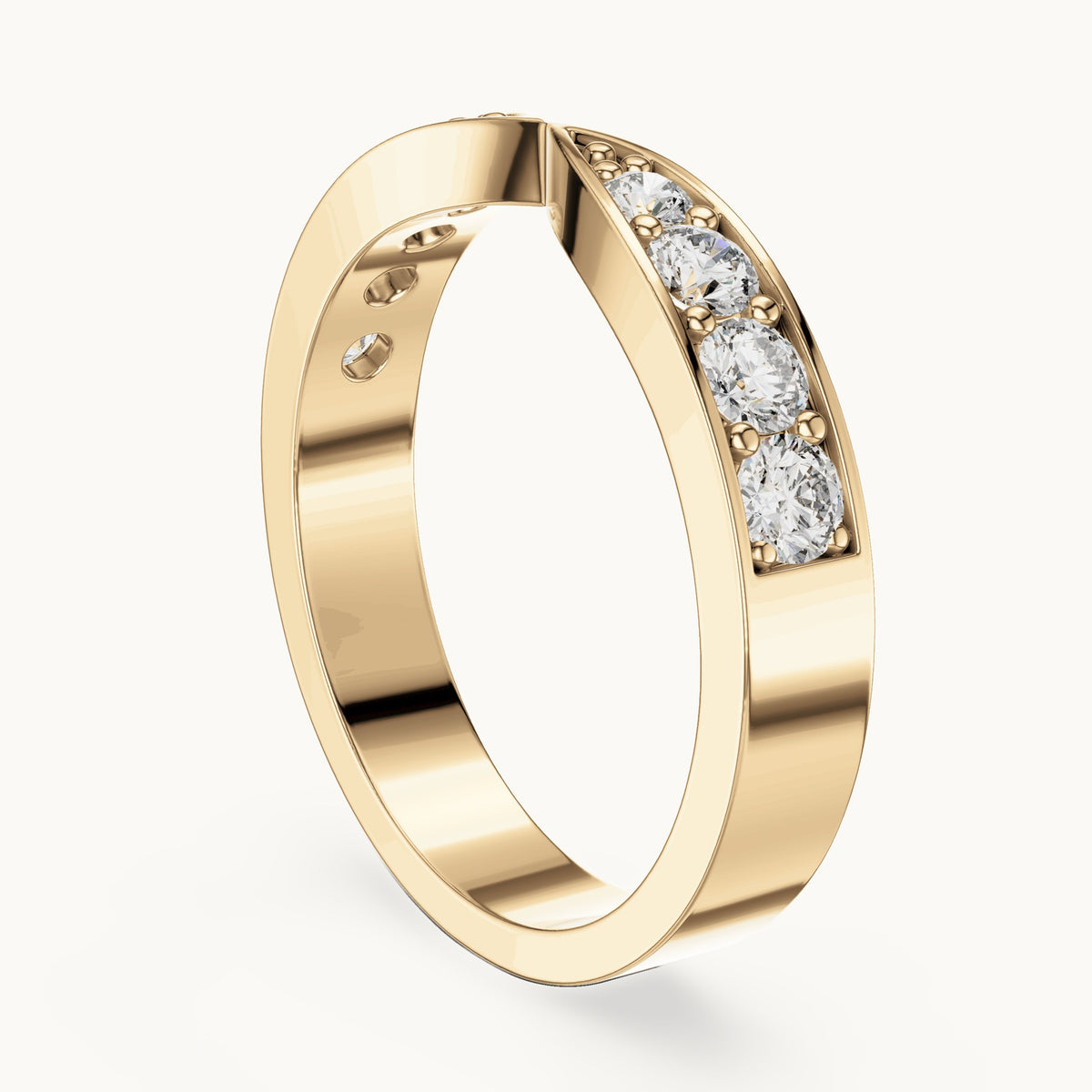 Round lab-grown diamond curved channel-set band in yellow gold, 0.45 CT TW, view 1