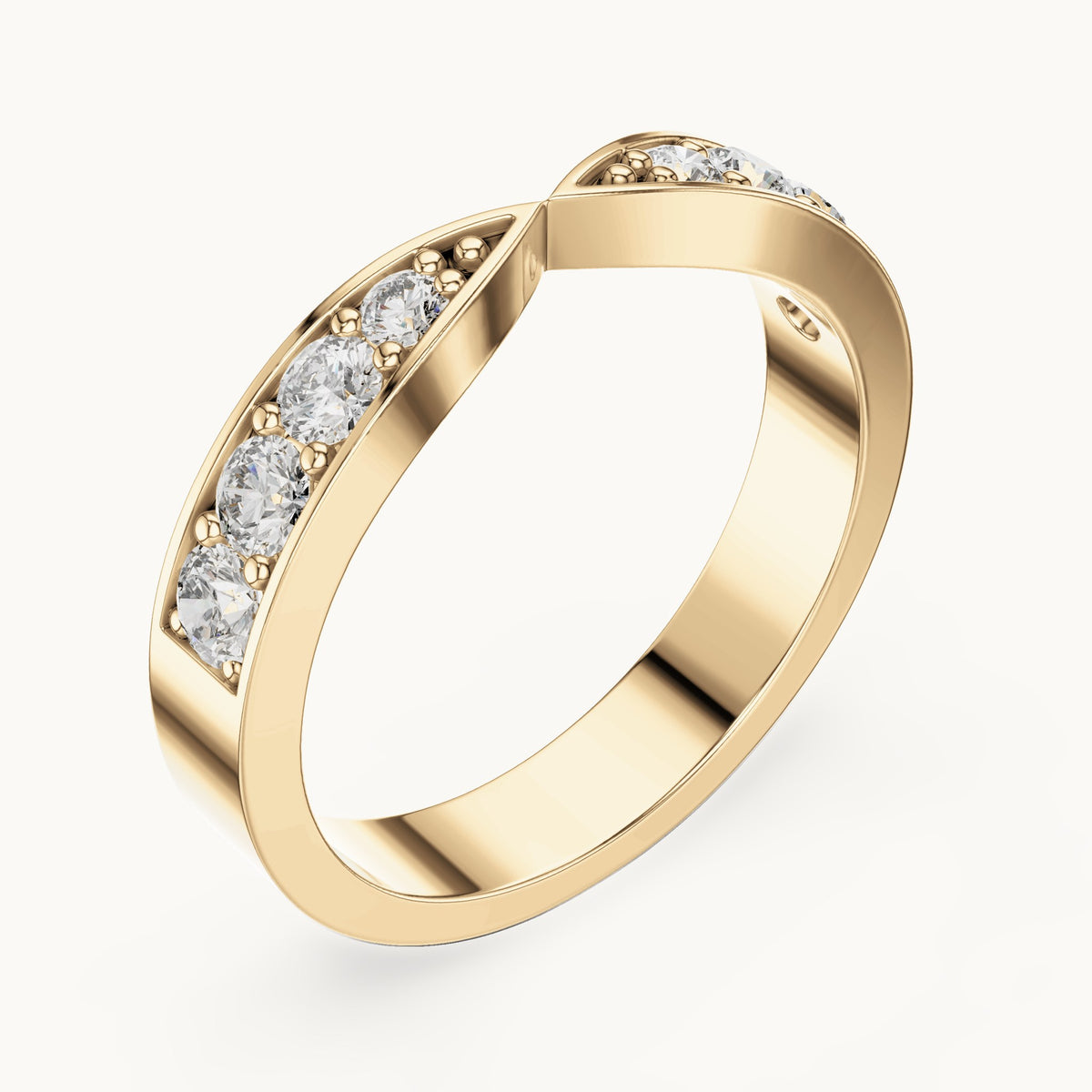 Round lab-grown diamond curved channel-set band in yellow gold, 0.45 CT TW, view 2