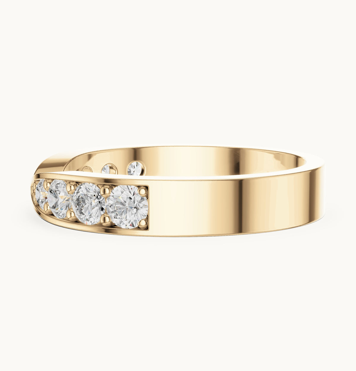 Round lab-grown diamond curved channel-set band in yellow gold, 0.45 CT TW, view 3