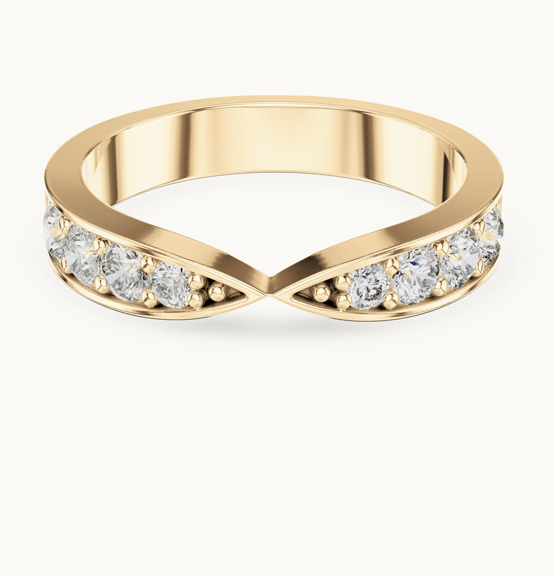 Round lab-grown diamond curved channel-set band in yellow gold, 0.45 CT TW, view 4