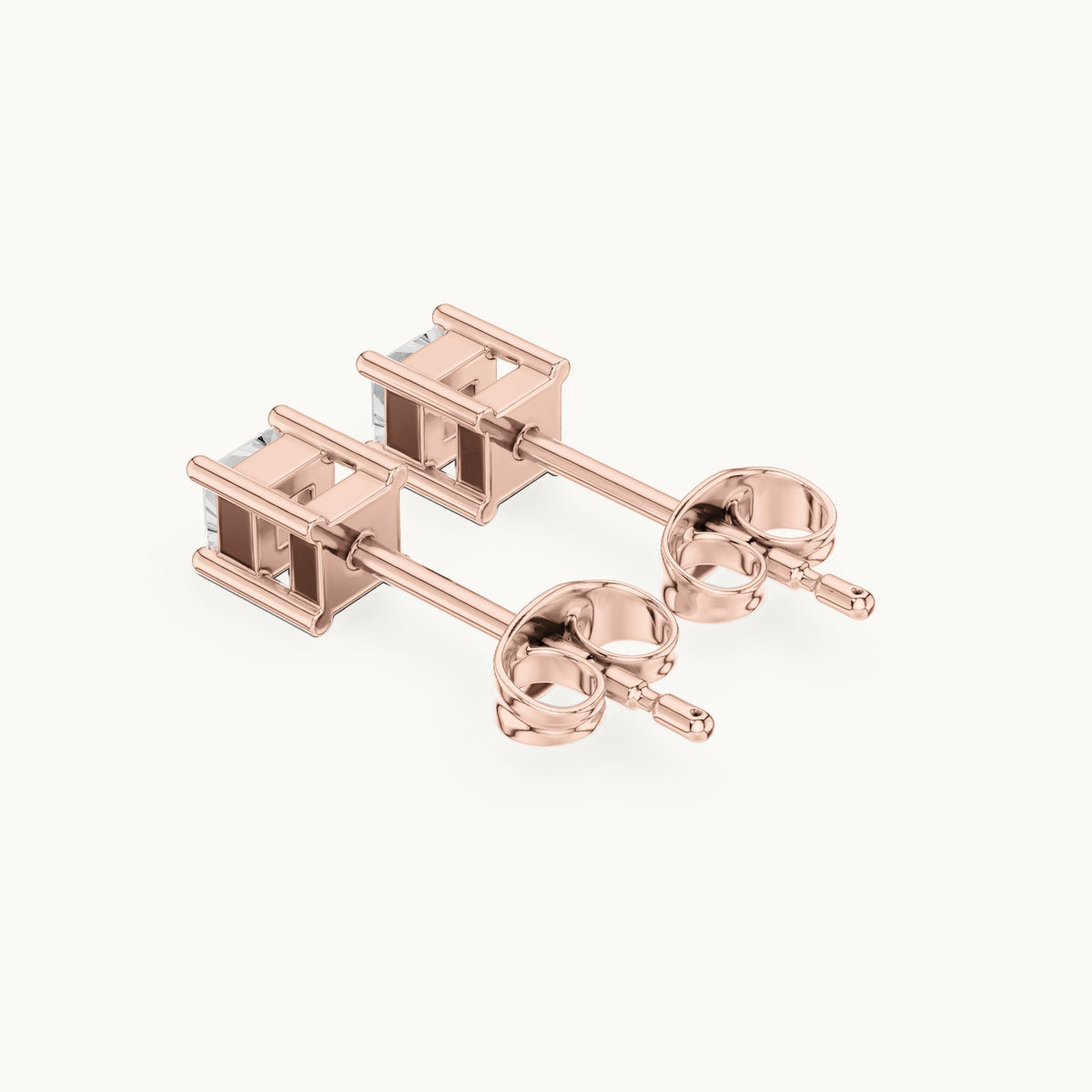 Princess-cut lab-grown diamond square collet stud earrings in rose gold, 0.07 CT TW, view 2