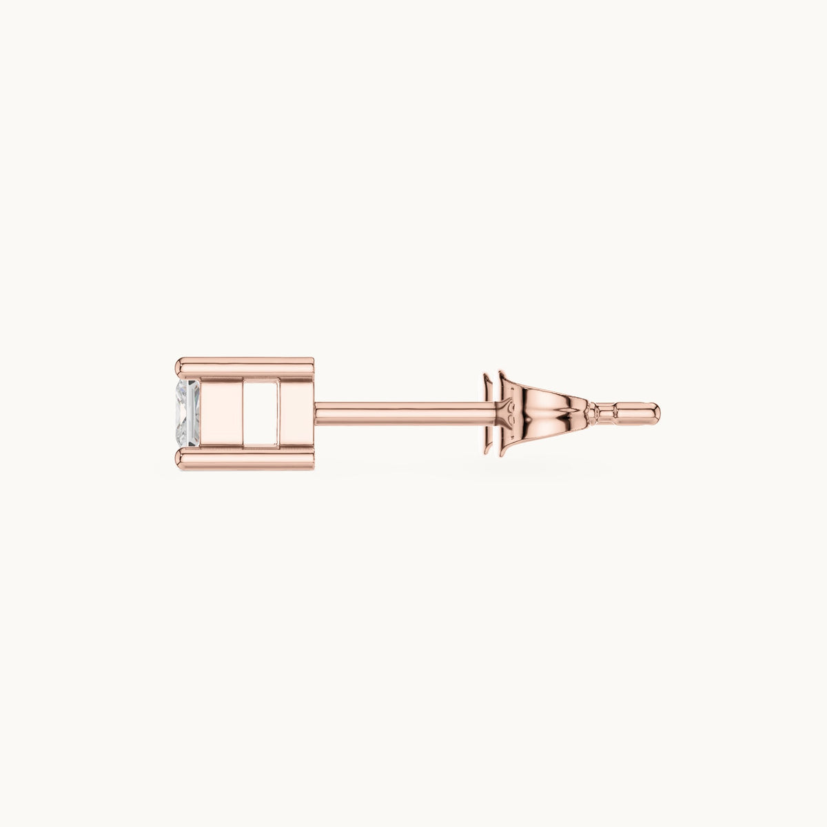 Princess-cut lab-grown diamond square collet stud earrings in rose gold, 0.07 CT TW, view 3