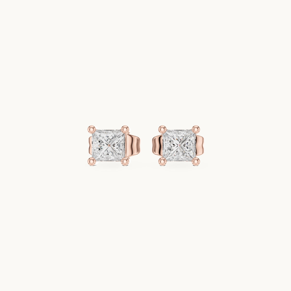 Princess-cut lab-grown diamond square collet stud earrings in rose gold, 0.07 CT TW, view 4