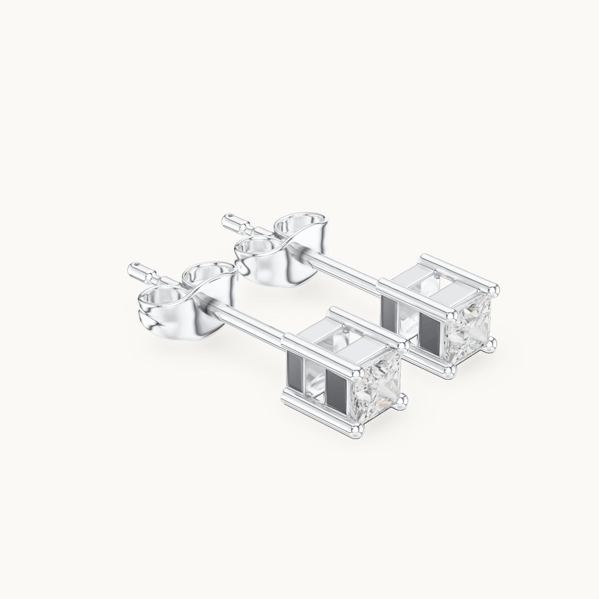 Princess-cut lab-grown diamond square collet stud earrings in white gold, 0.07 CT TW, view 1