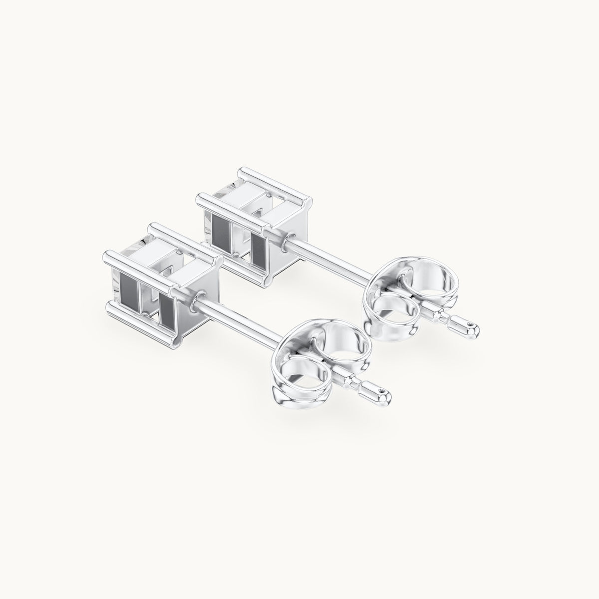 Princess-cut lab-grown diamond square collet stud earrings in white gold, 0.07 CT TW, view 2