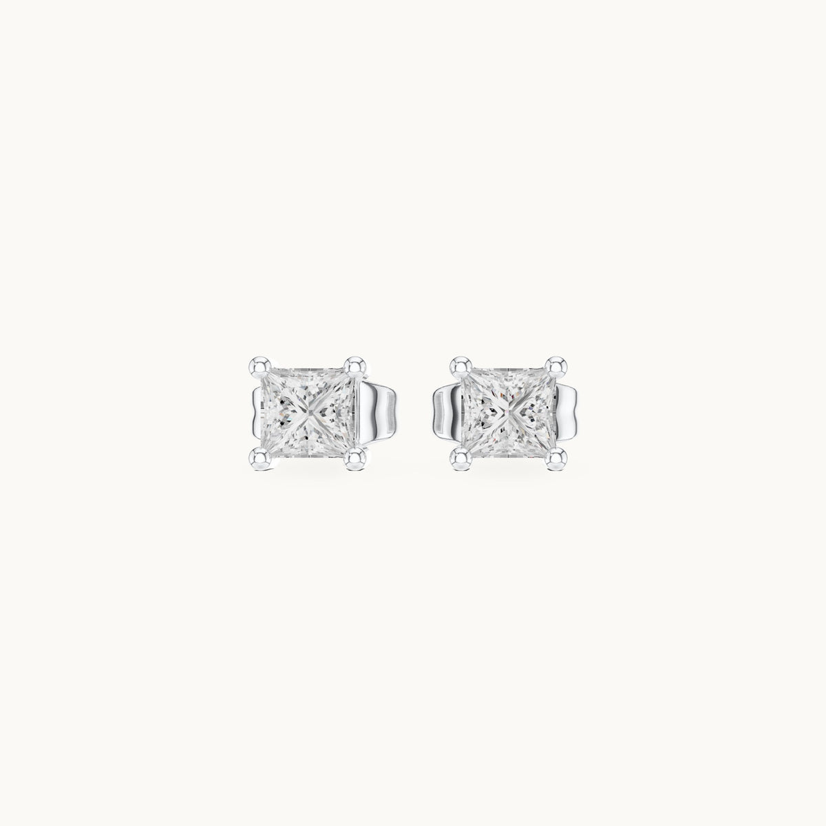 Princess-cut lab-grown diamond square collet stud earrings in white gold, 0.07 CT TW, view 4