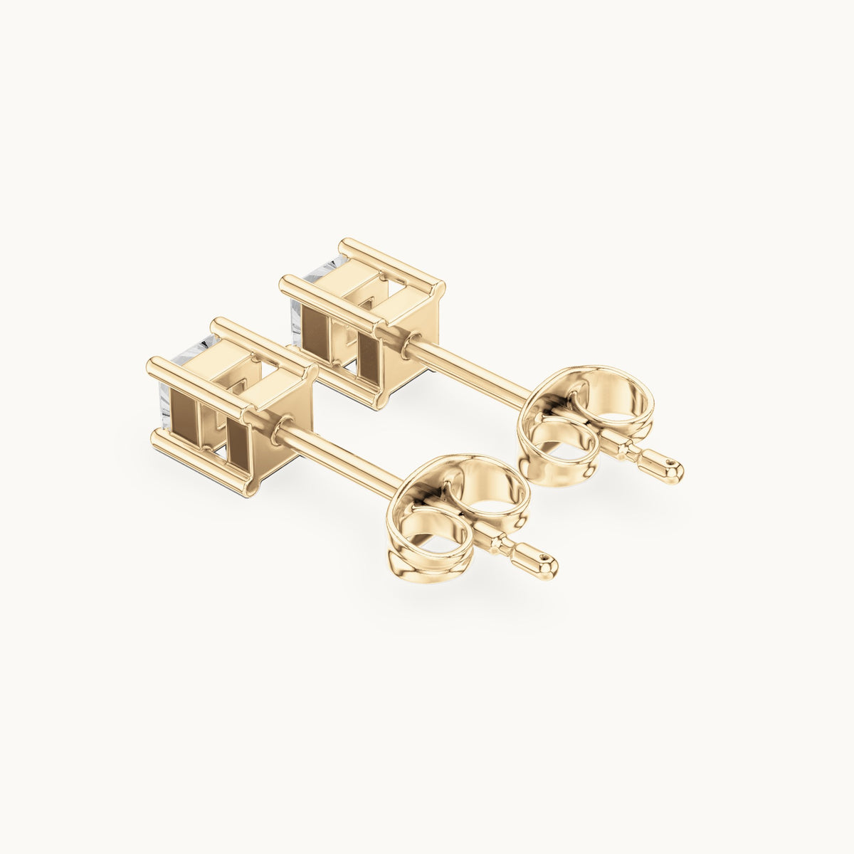 Princess-cut lab-grown diamond square collet stud earrings in yellow gold, 0.07 CT TW, view 2
