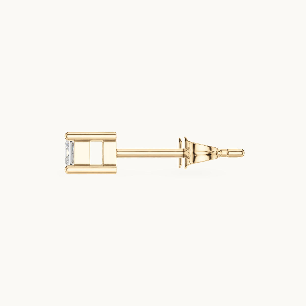 Princess-cut lab-grown diamond square collet stud earrings in yellow gold, 0.07 CT TW, view 3