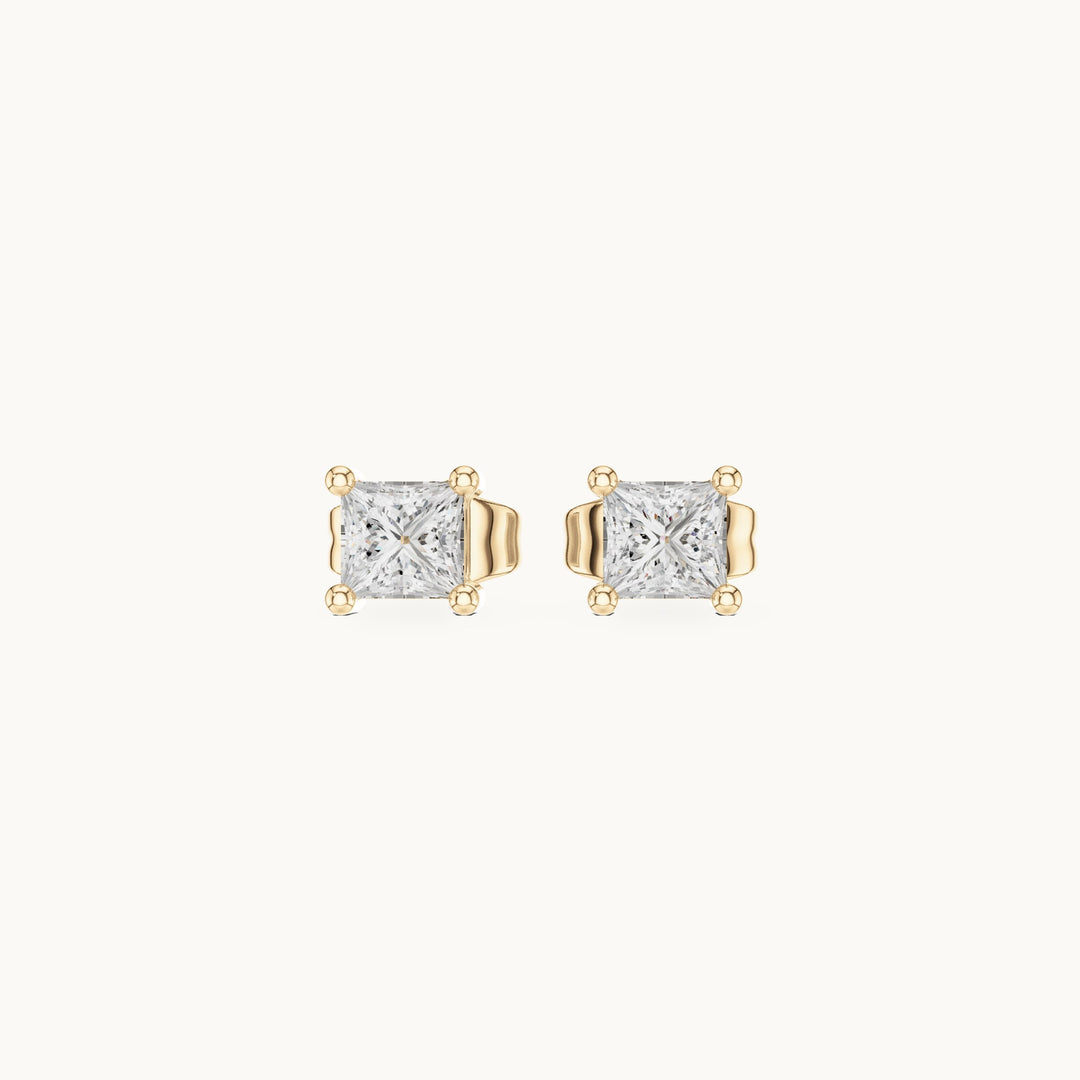 Princess-cut lab-grown diamond square collet stud earrings in yellow gold, 0.07 CT TW, view 4