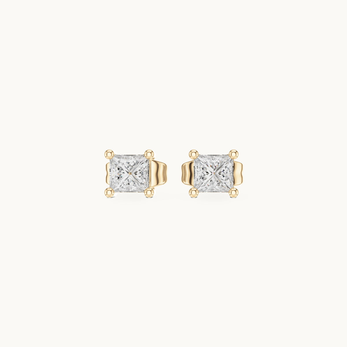 Princess-cut lab-grown diamond square collet stud earrings in yellow gold, 0.07 CT TW, view 4