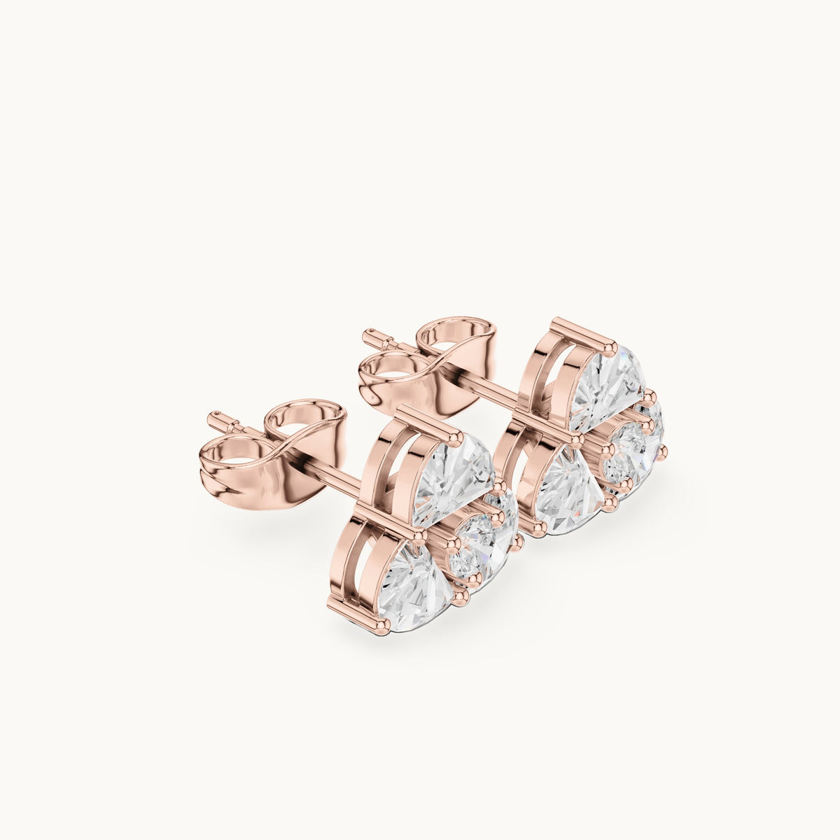 Half moon and round lab-grown diamond trio cluster stud earrings in rose gold, 1.08 CT TW, view 1