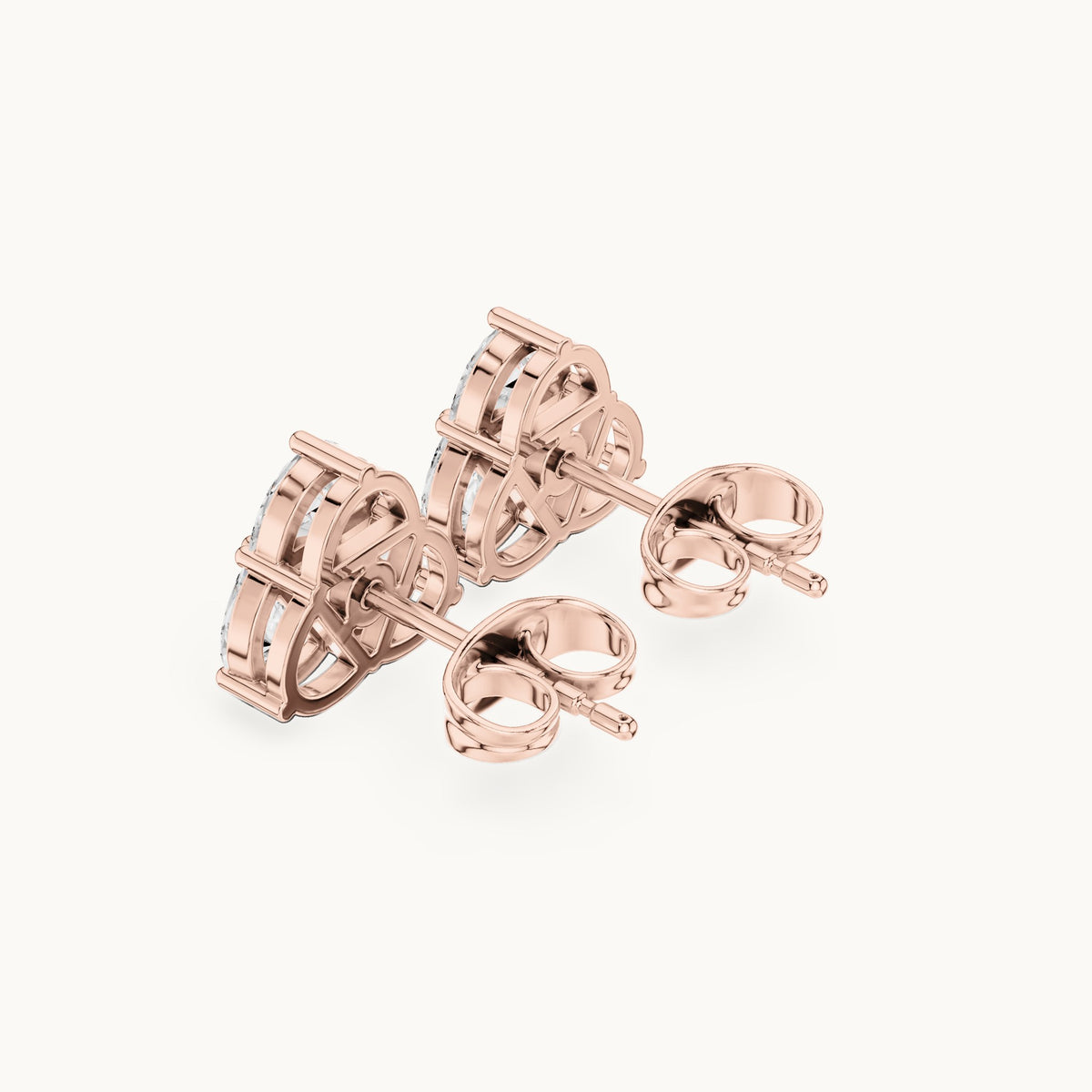 Half moon and round lab-grown diamond trio cluster stud earrings in rose gold, 1.08 CT TW, view 2