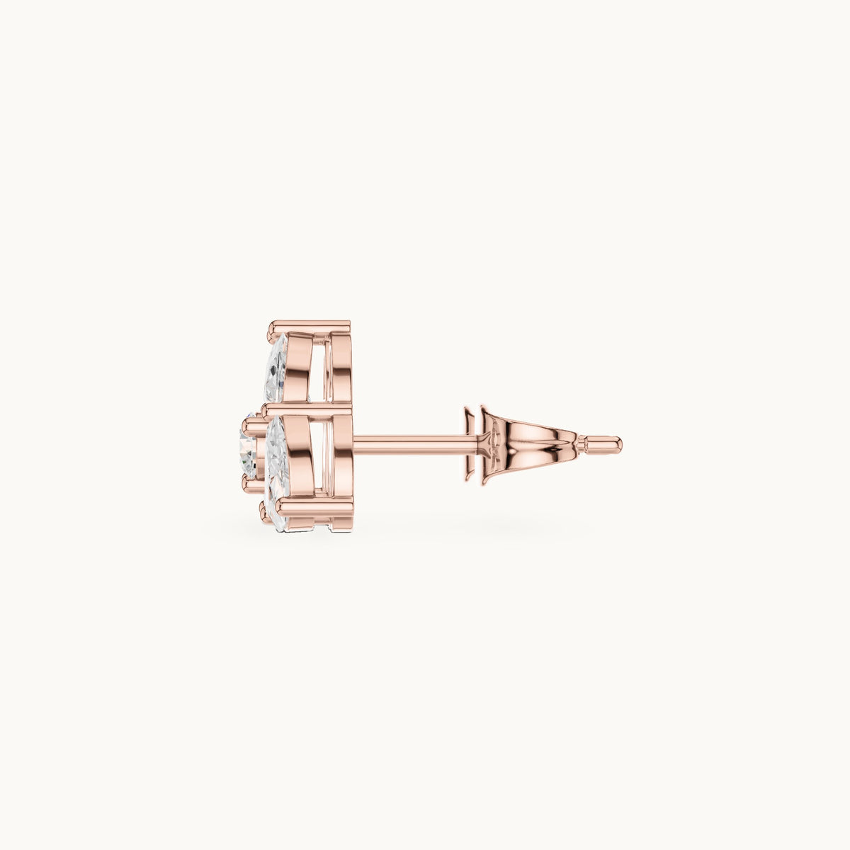 Half moon and round lab-grown diamond trio cluster stud earrings in rose gold, 1.08 CT TW, view 3