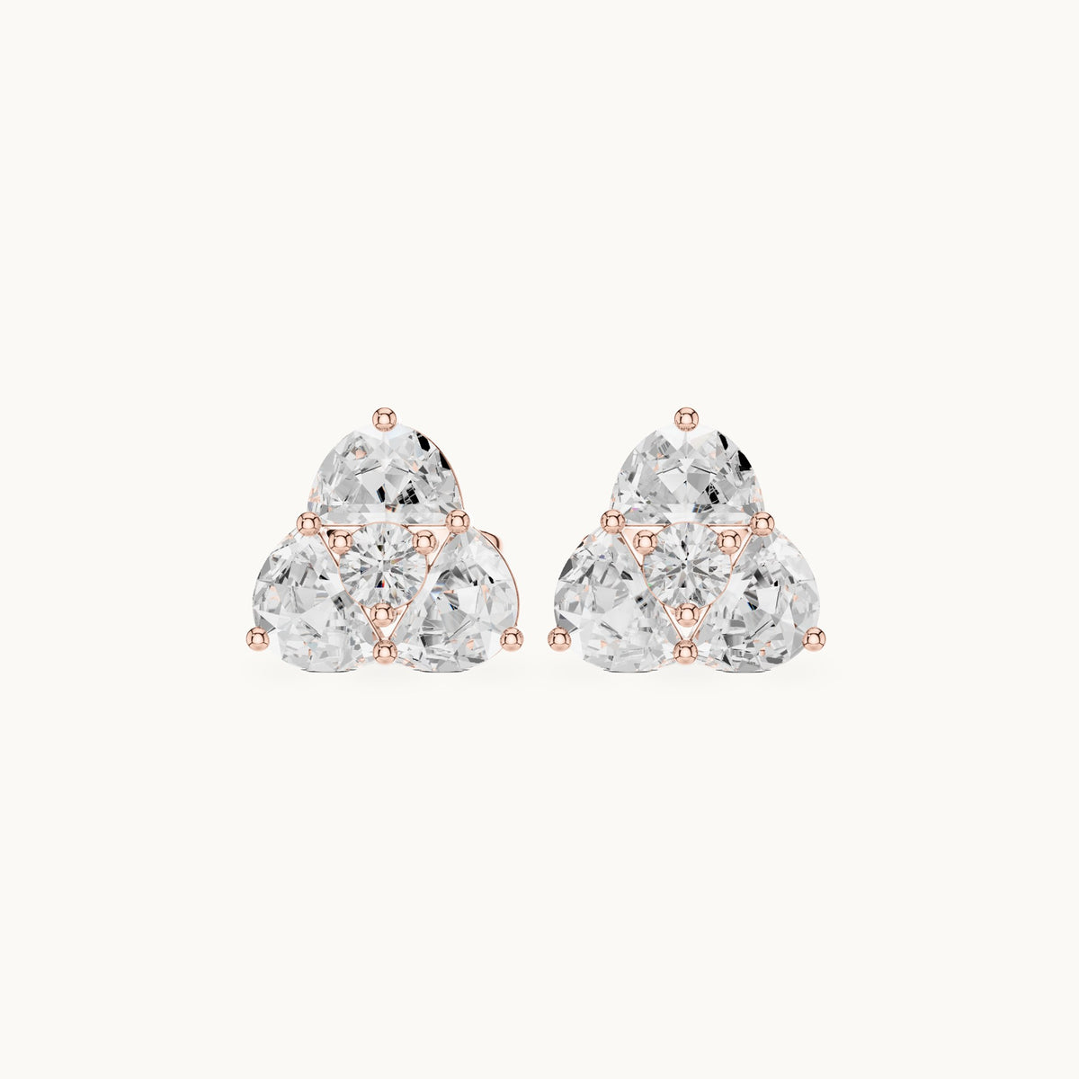 Half moon and round lab-grown diamond trio cluster stud earrings in rose gold, 1.08 CT TW, view 4