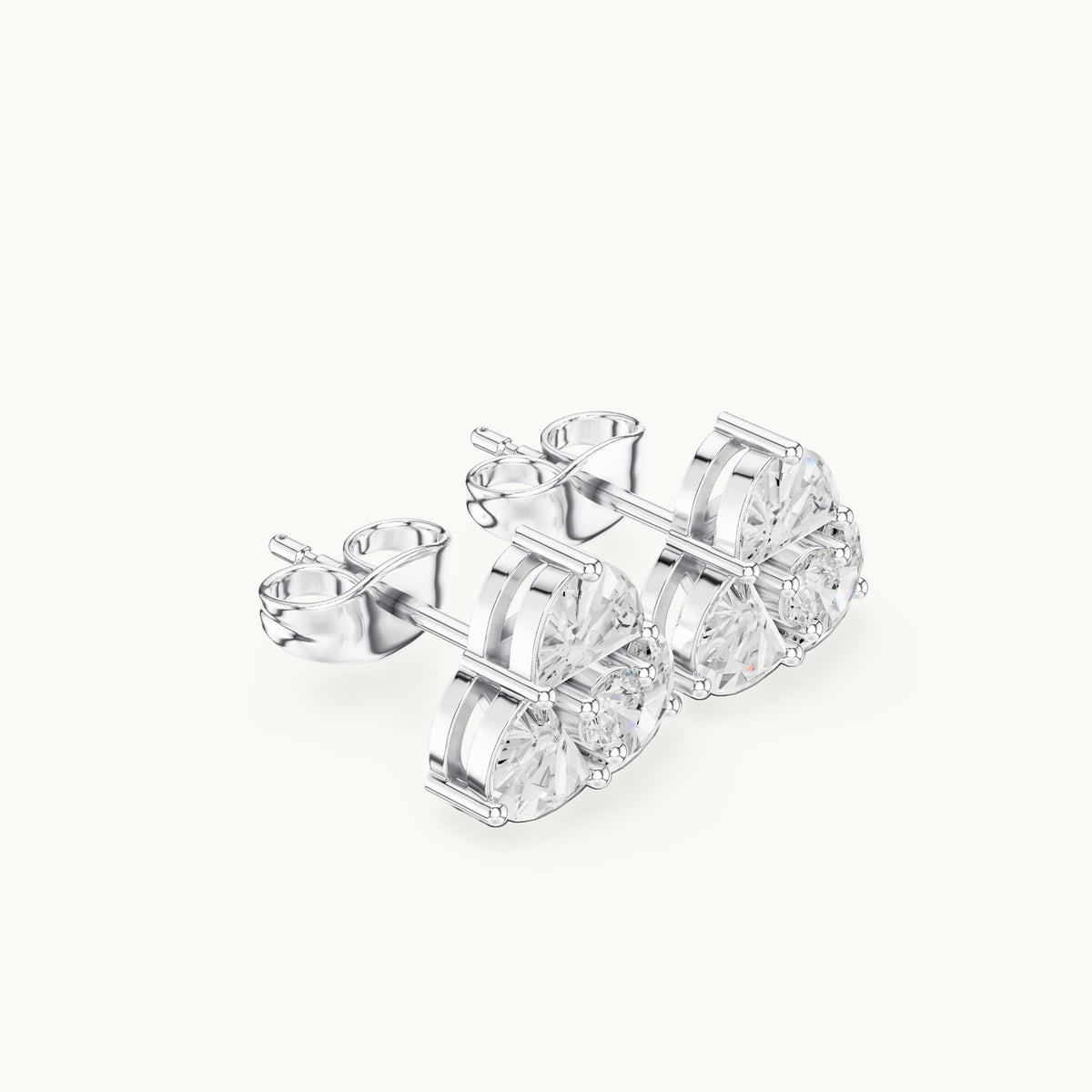 Half moon and round lab-grown diamond trio cluster stud earrings in white gold, 1.08 CT TW, view 1
