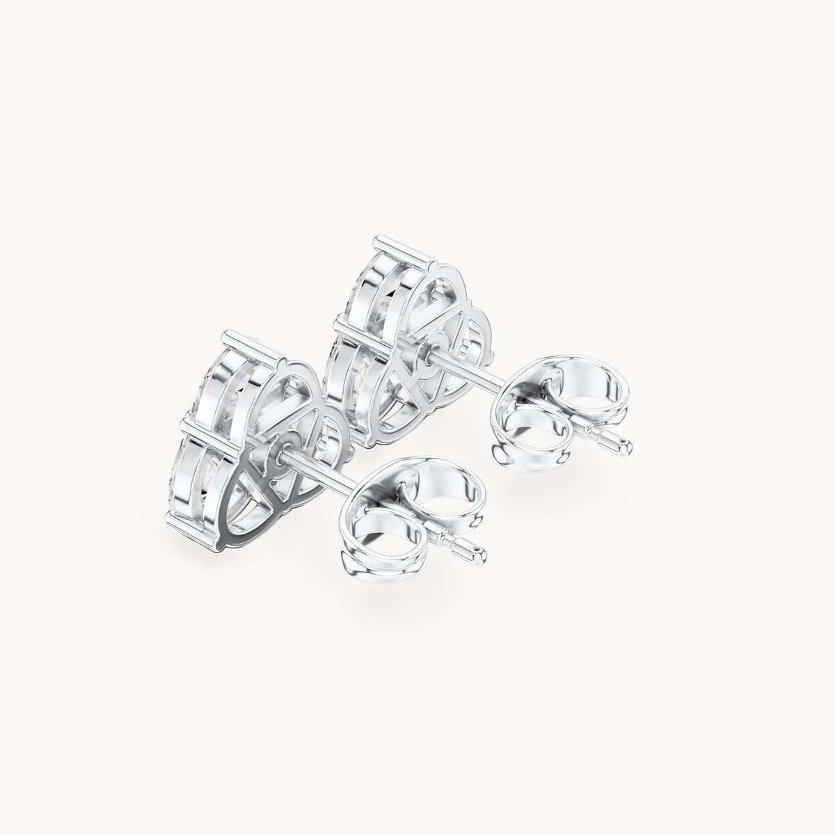 Half moon and round lab-grown diamond trio cluster stud earrings in white gold, 1.08 CT TW, view 2