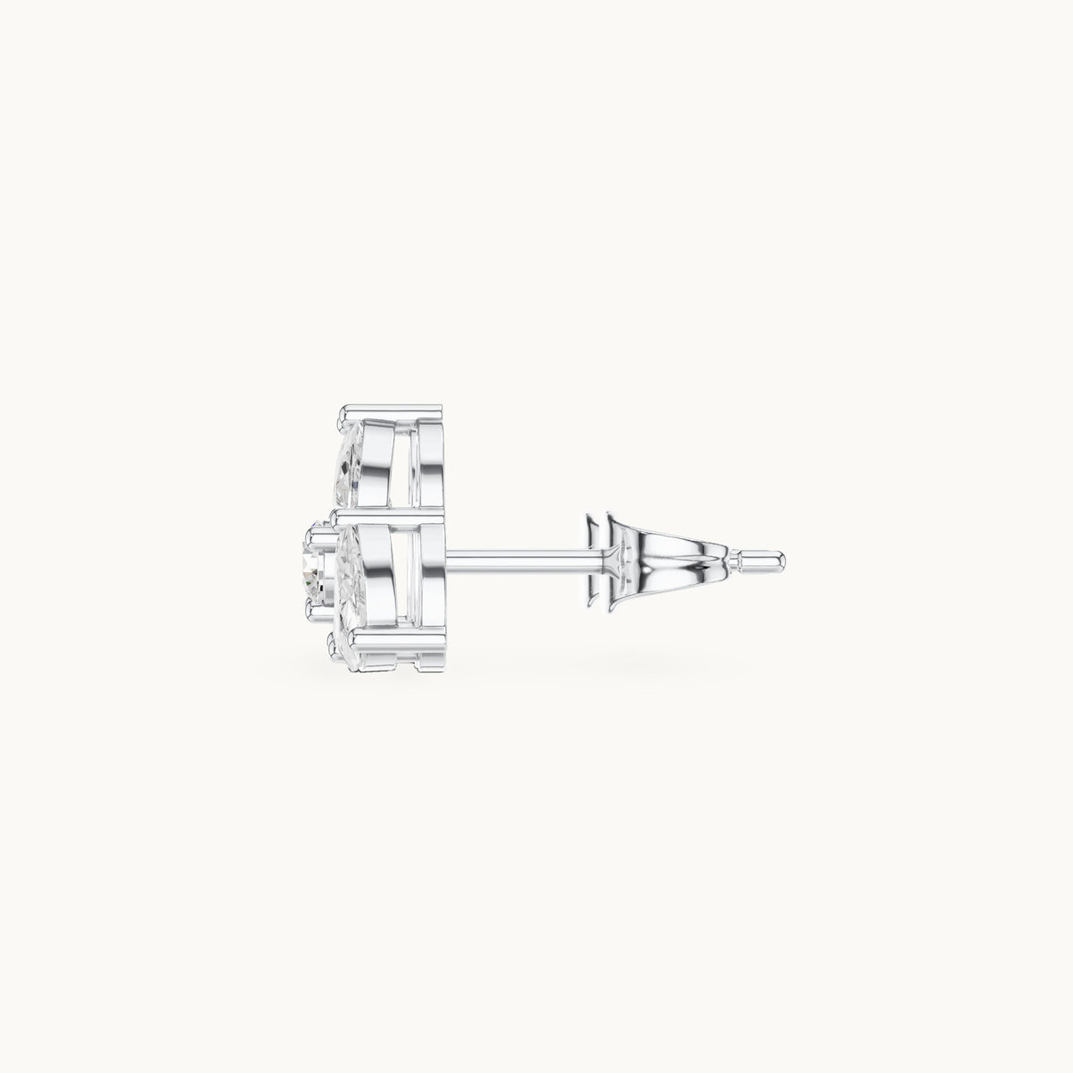 Half moon and round lab-grown diamond trio cluster stud earrings in white gold, 1.08 CT TW, view 3