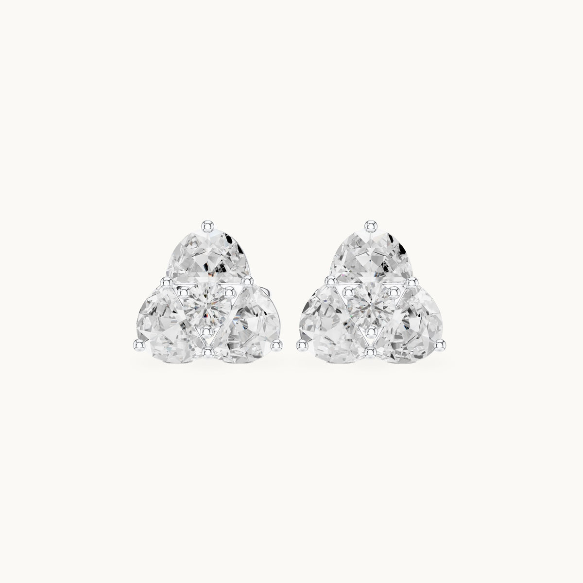 Half moon and round lab-grown diamond trio cluster stud earrings in white gold, 1.08 CT TW, view 4