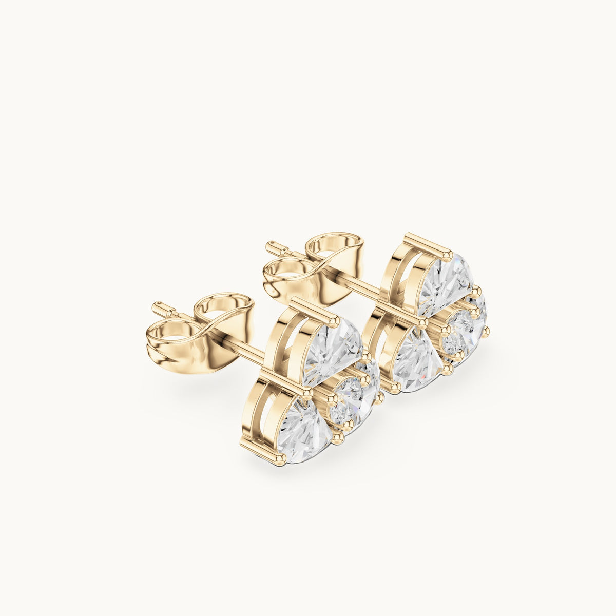 Half moon and round lab-grown diamond trio cluster stud earrings in yellow gold, 1.08 CT TW, view 1