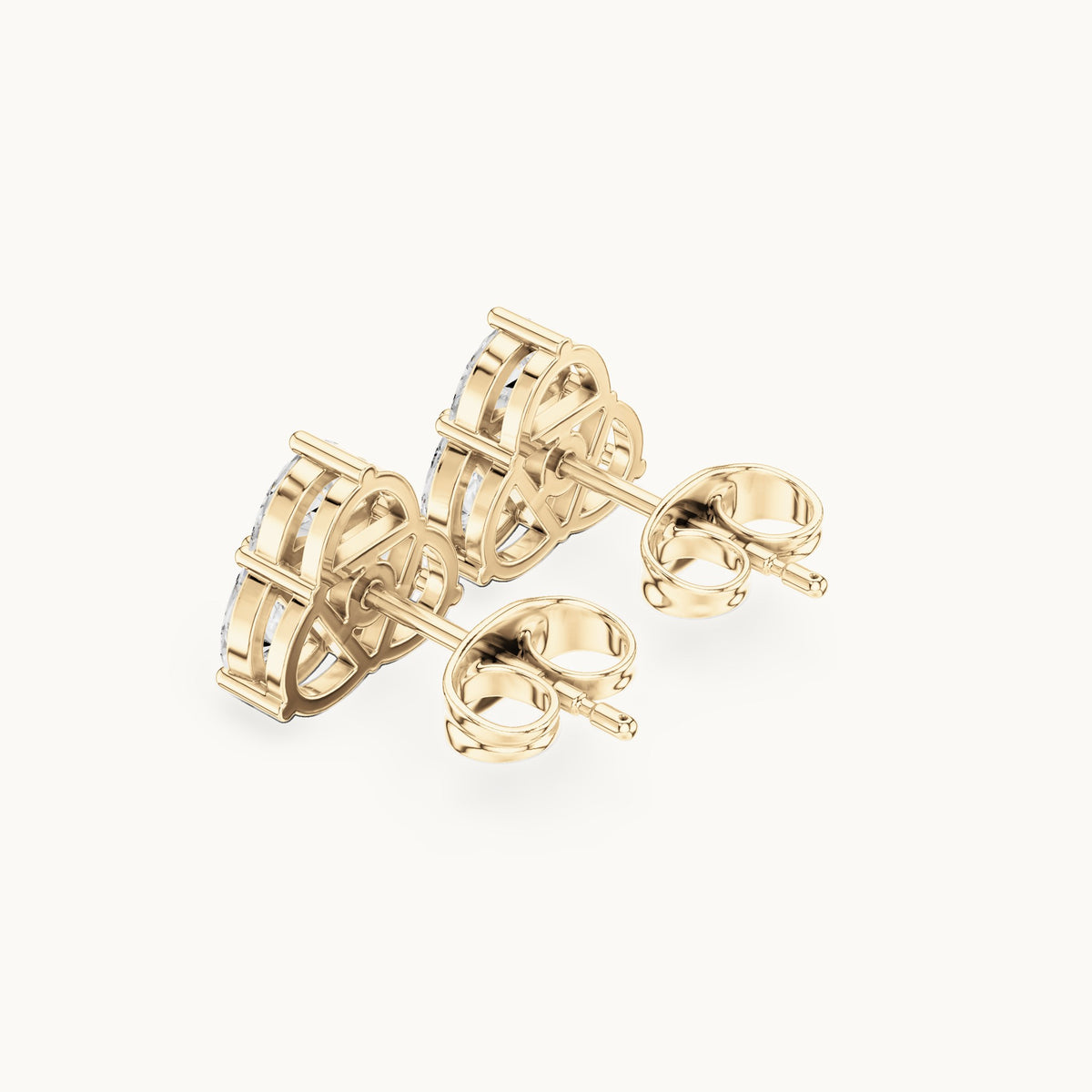 Half moon and round lab-grown diamond trio cluster stud earrings in yellow gold, 1.08 CT TW, view 2