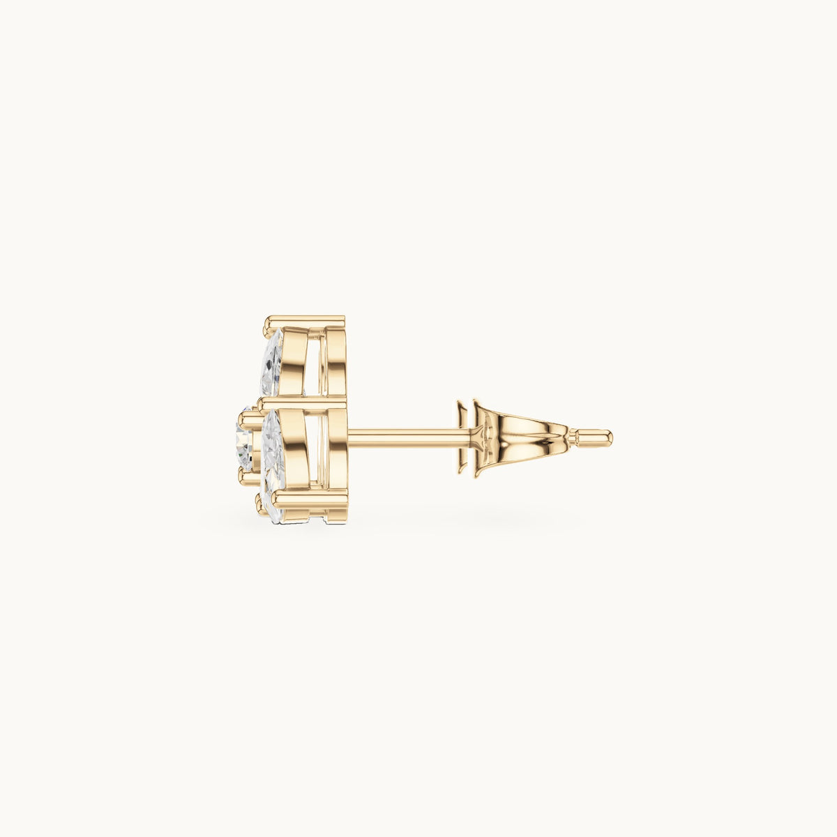 Half moon and round lab-grown diamond trio cluster stud earrings in yellow gold, 1.08 CT TW, view 3