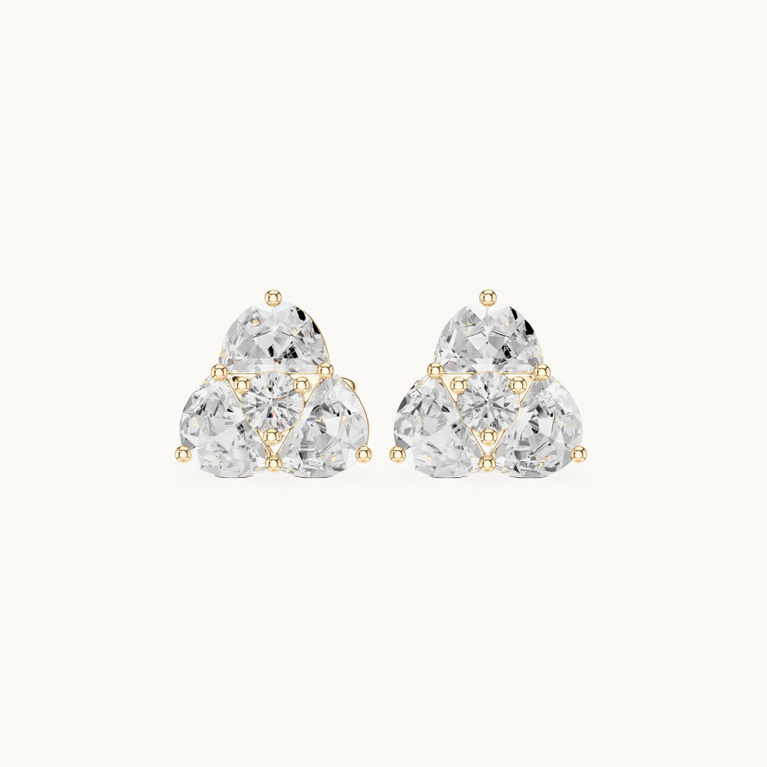 Half moon and round lab-grown diamond trio cluster stud earrings in yellow gold, 1.08 CT TW, view 4