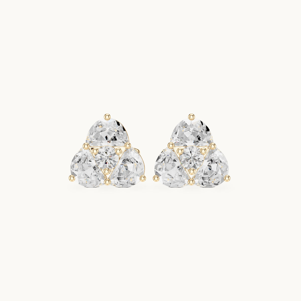 Half moon and round lab-grown diamond trio cluster stud earrings in yellow gold, 1.08 CT TW, view 4