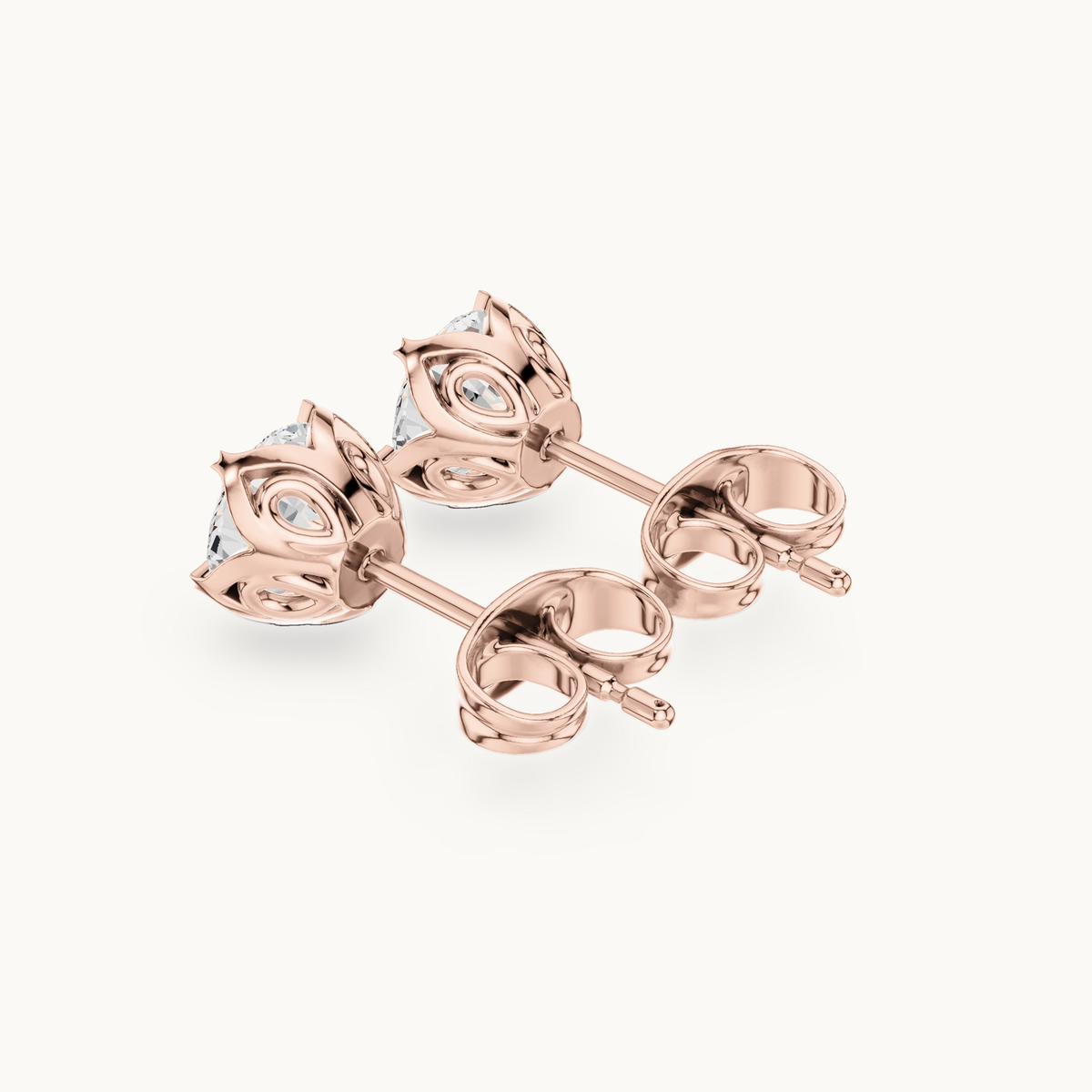 Round lab-grown diamond solitaire stud earrings in 14K rose gold, 1.00 CT TW, view 2
