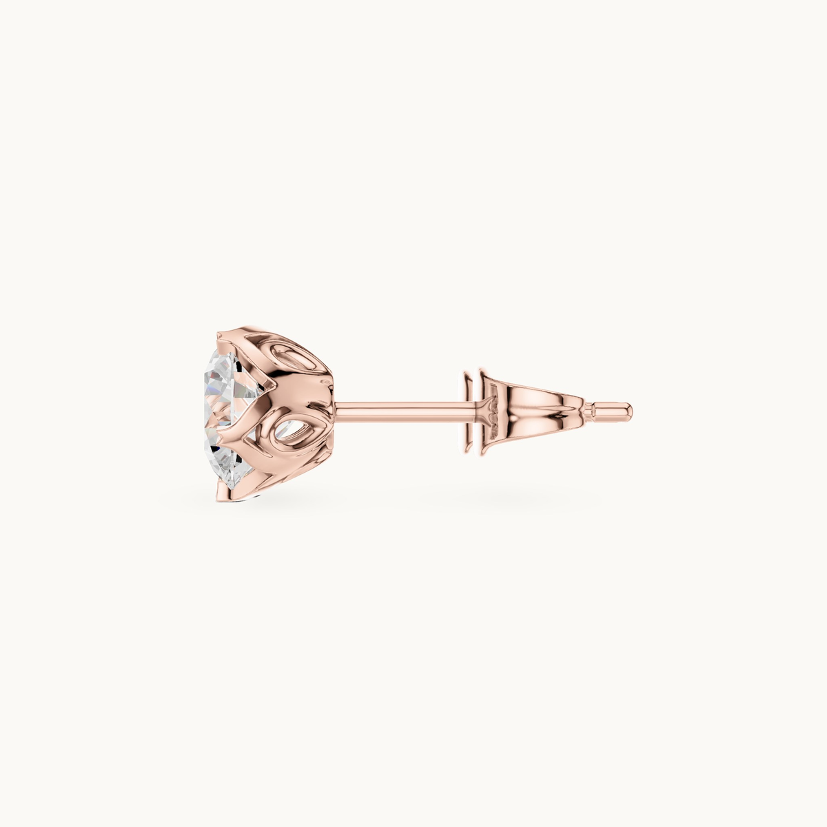 Round lab-grown diamond solitaire stud earrings in 14K rose gold, 1.00 CT TW, view 3