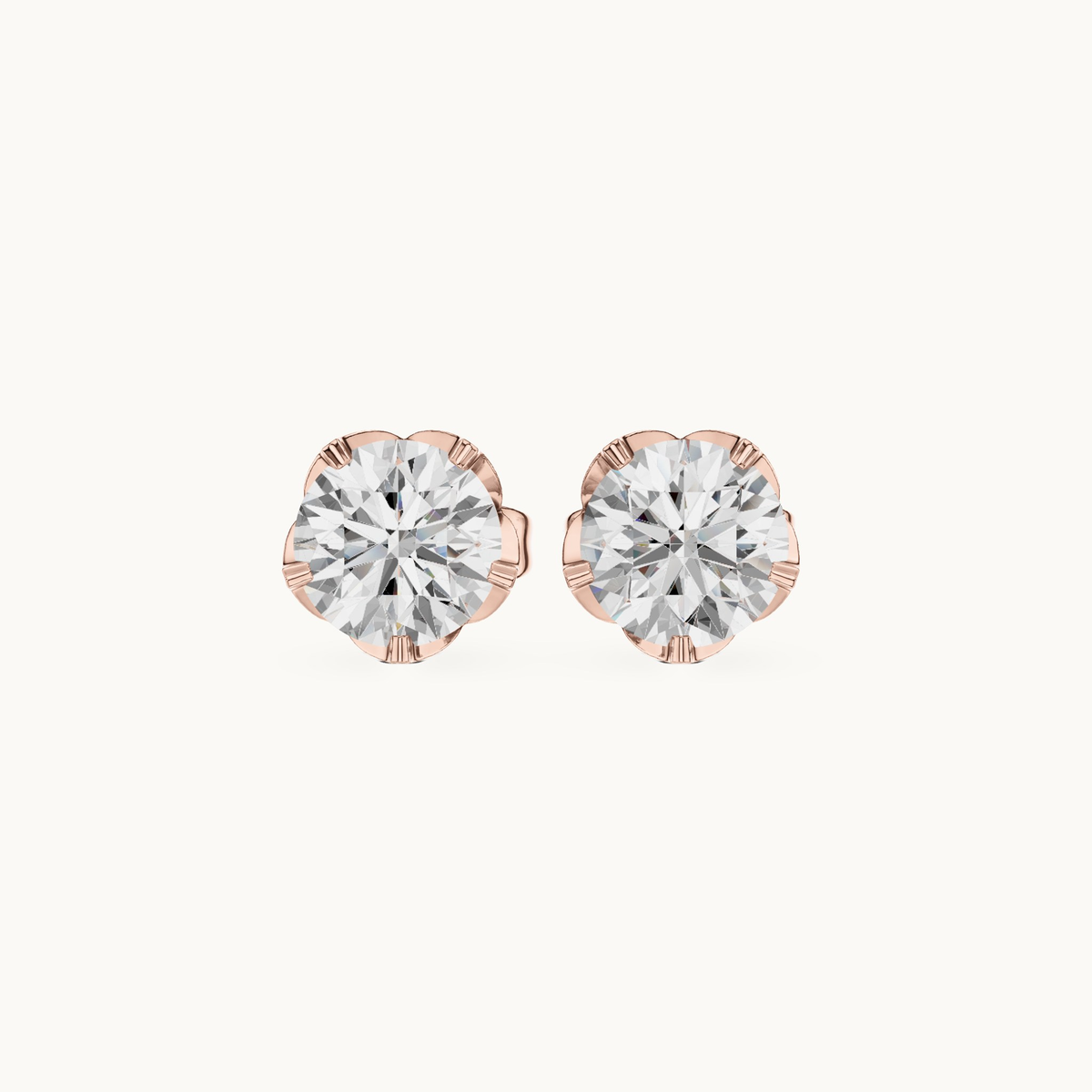 Round lab-grown diamond solitaire stud earrings in 14K rose gold, 1.00 CT TW, view 4