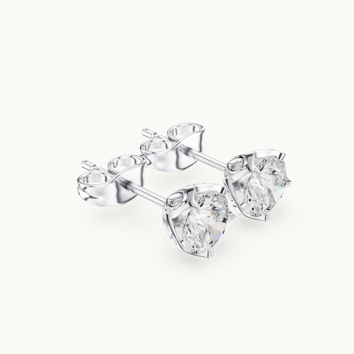 Round lab-grown diamond solitaire stud earrings in 14K white gold, 1.00 CT TW, view 1