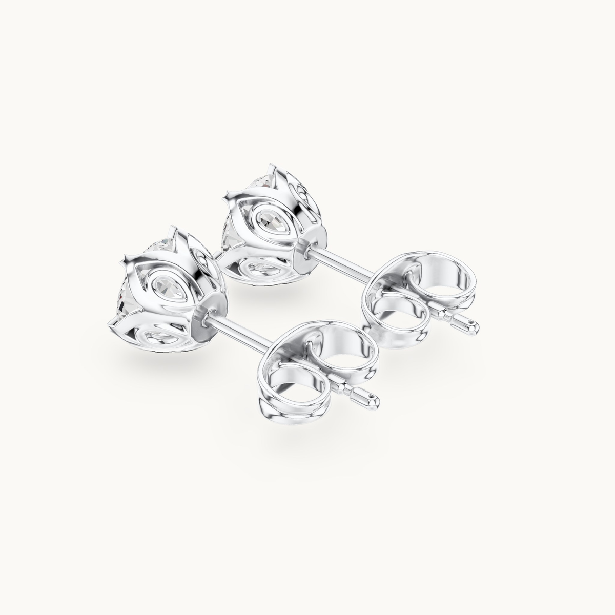 Round lab-grown diamond solitaire stud earrings in 14K white gold, 1.00 CT TW, view 2