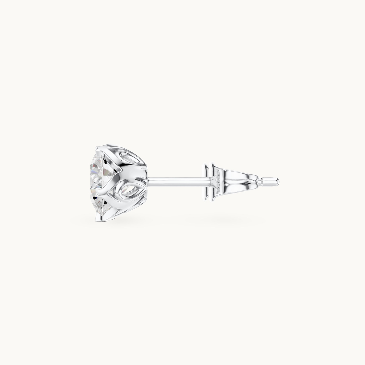 Round lab-grown diamond solitaire stud earrings in 14K white gold, 1.00 CT TW, view 3