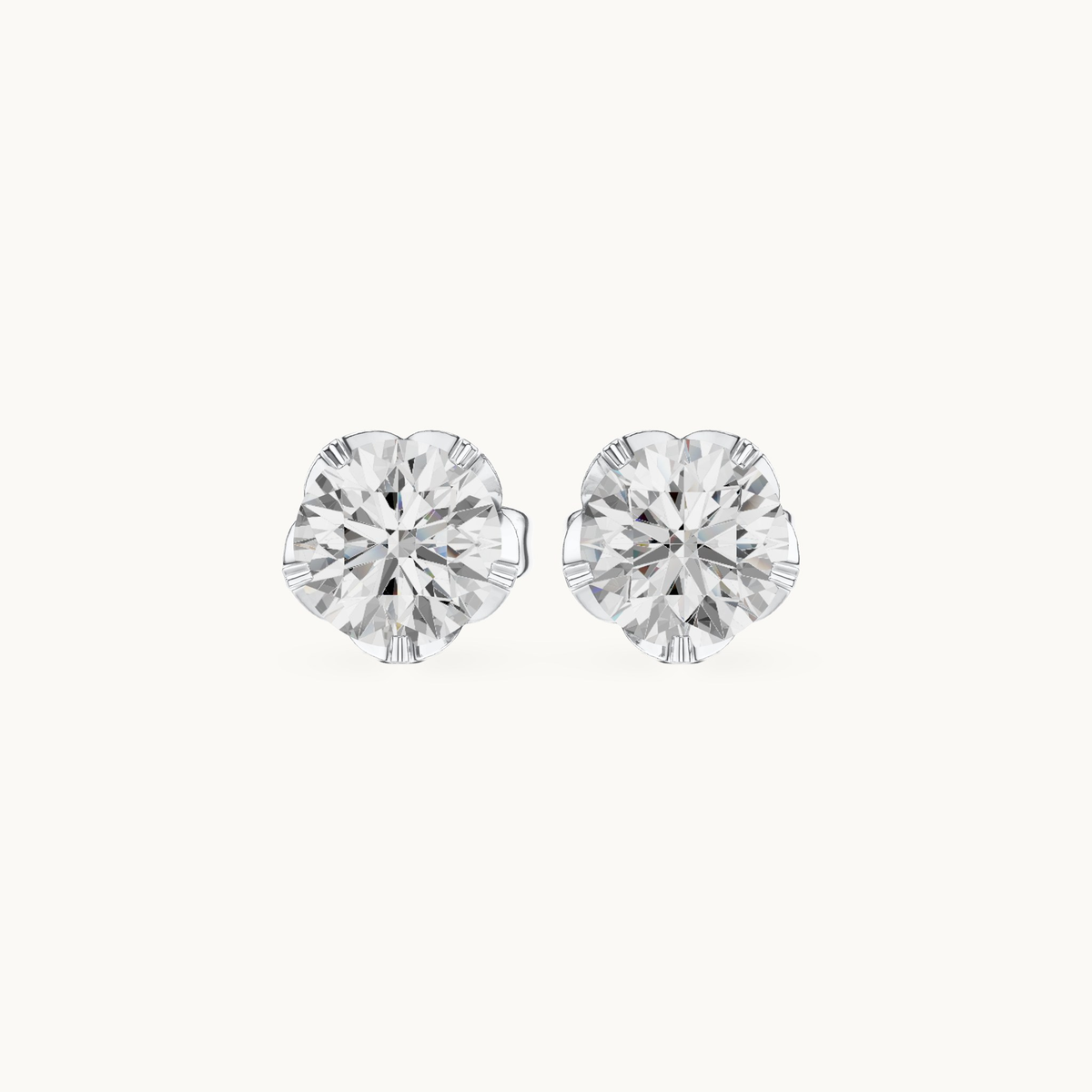 Round lab-grown diamond solitaire stud earrings in 14K white gold, 1.00 CT TW, view 4