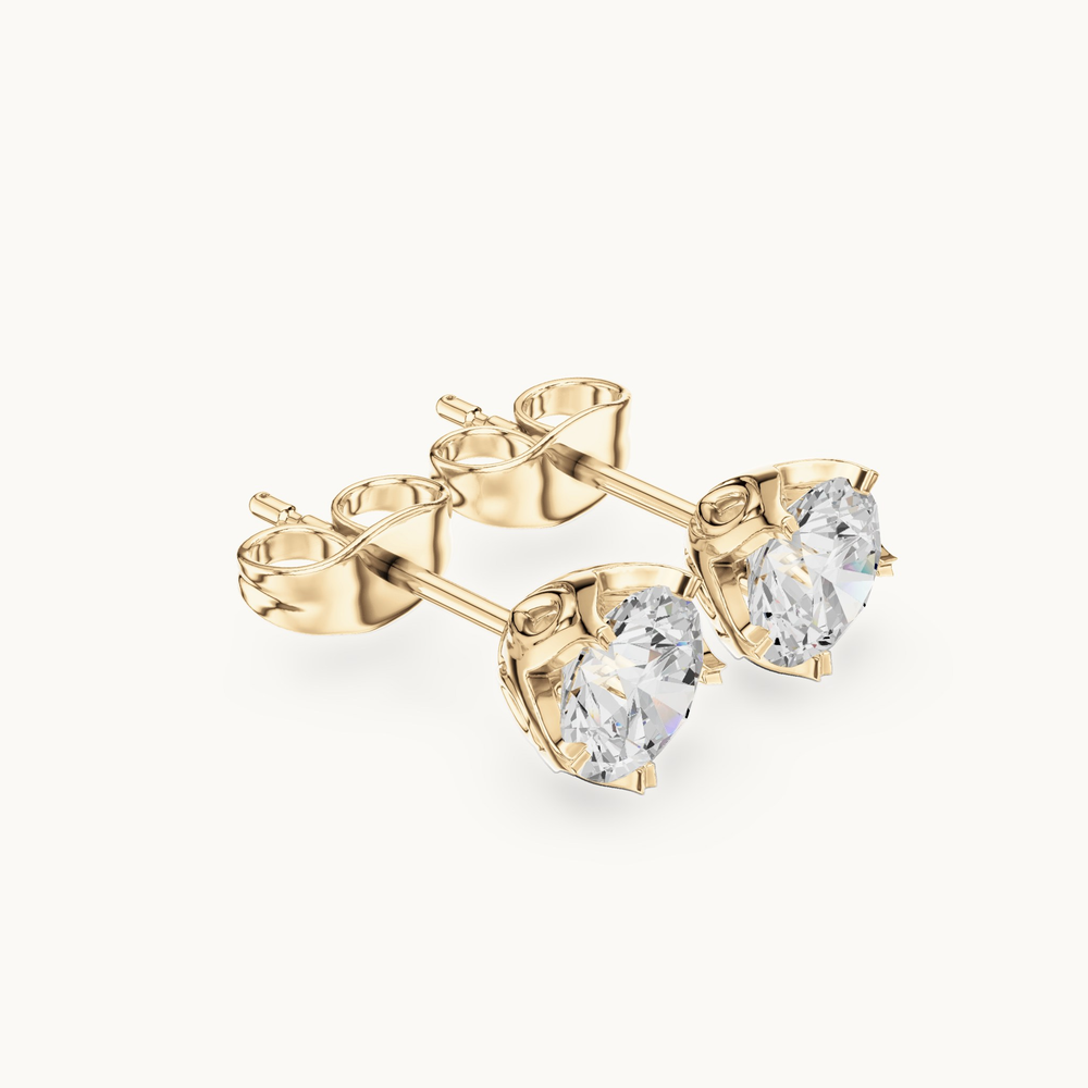 Round lab-grown diamond solitaire stud earrings in 14K yellow gold, 1.00 CT TW, view 1
