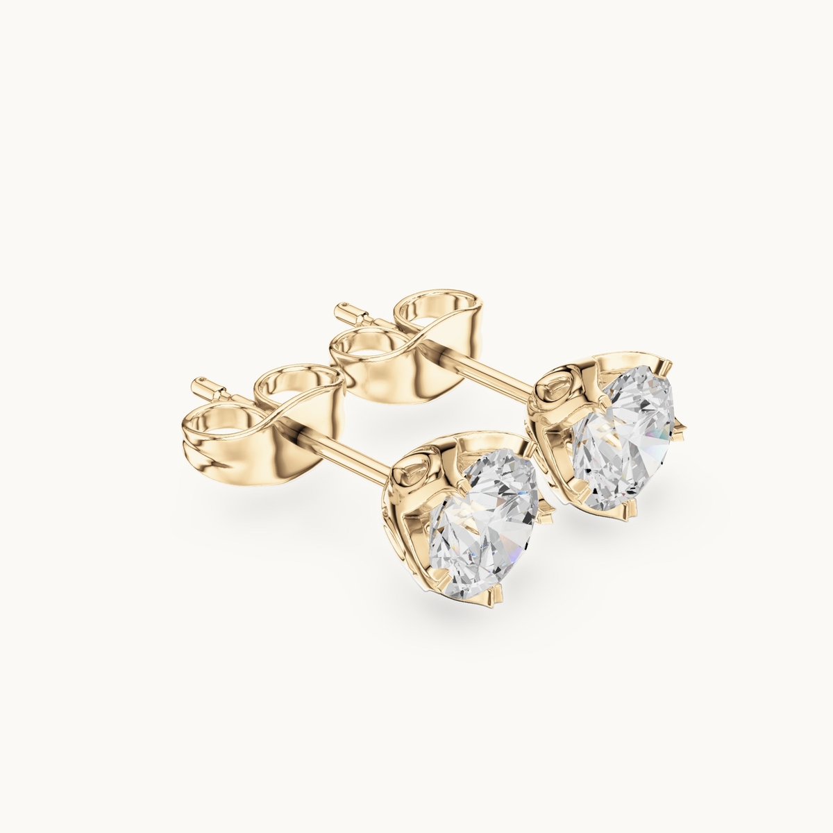 Round lab-grown diamond solitaire stud earrings in 14K yellow gold, 1.00 CT TW, view 1