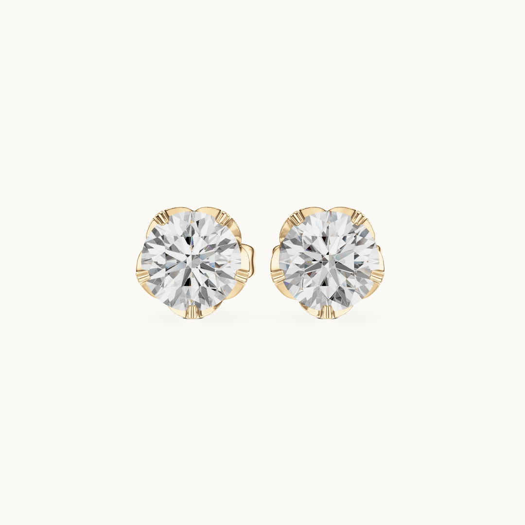 Round lab-grown diamond solitaire stud earrings in 14K yellow gold, 1.00 CT TW, view 4