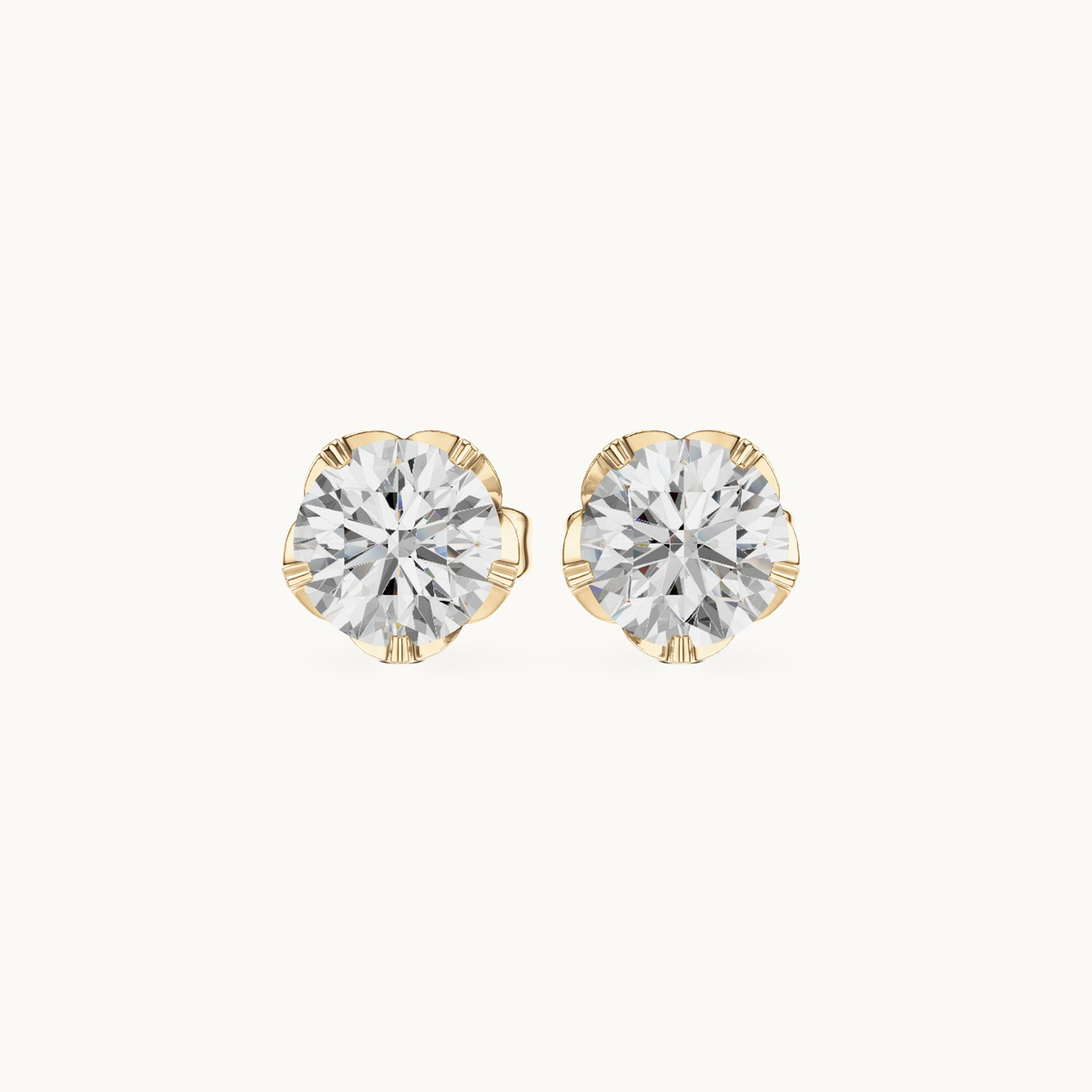 Round lab-grown diamond solitaire stud earrings in 14K yellow gold, 1.00 CT TW, view 4