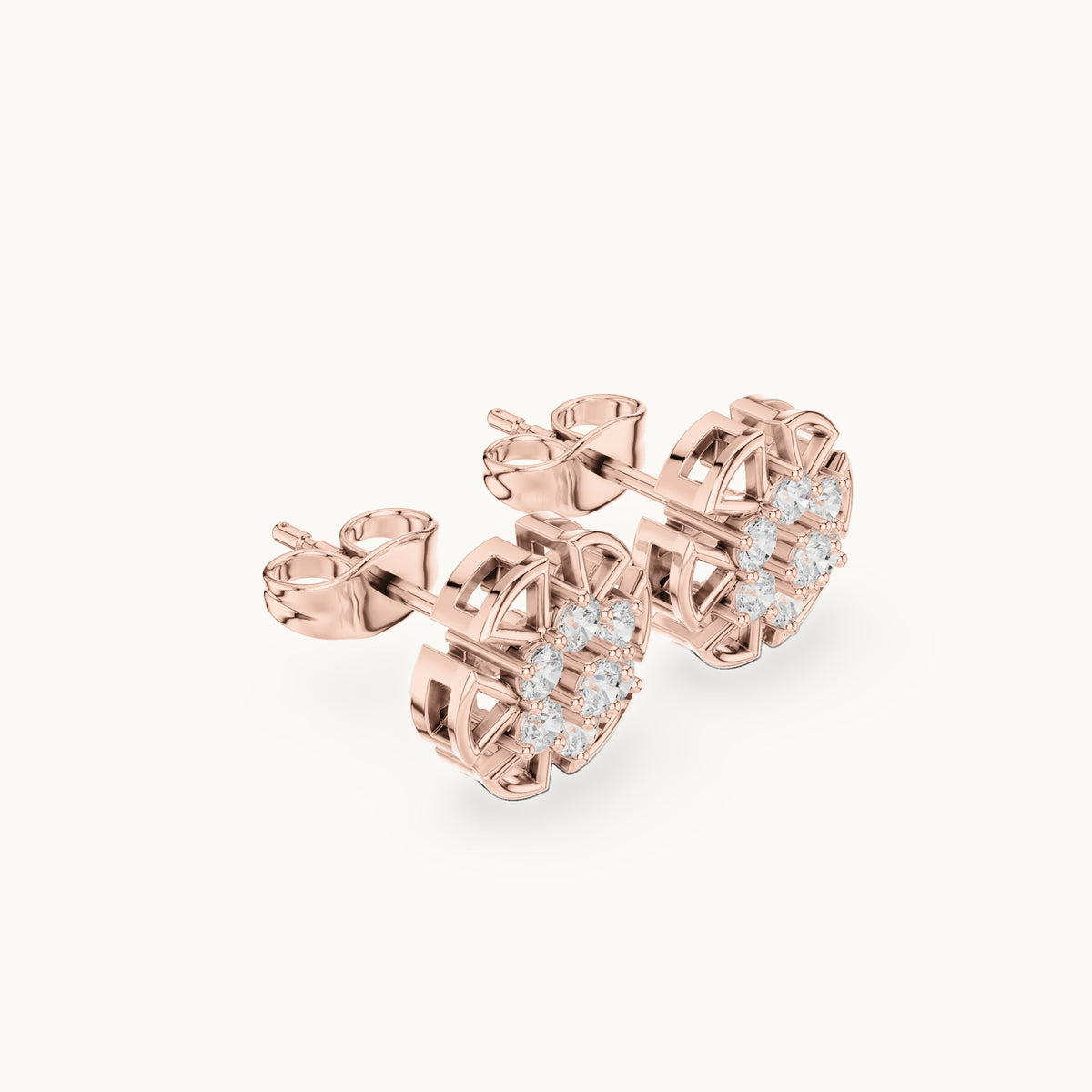 Round lab-grown diamond compass cluster stud earrings in rose gold, 0.43 CT TW, view 1