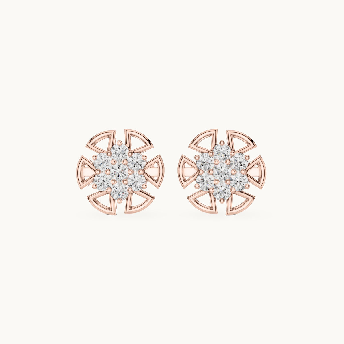 Round lab-grown diamond compass cluster stud earrings in rose gold, 0.43 CT TW, view 4