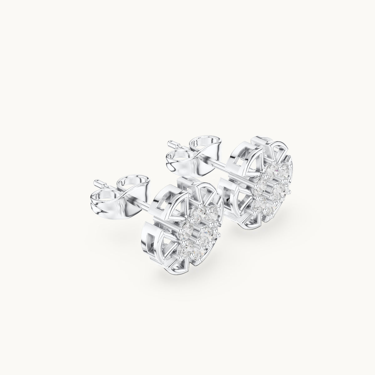 Round lab-grown diamond compass cluster stud earrings in white gold, 0.43 CT TW, view 1