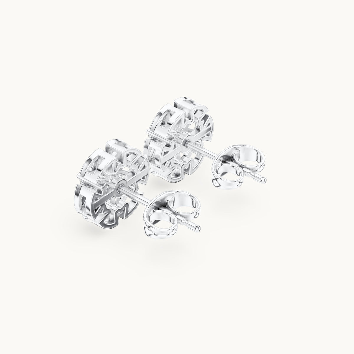 Round lab-grown diamond compass cluster stud earrings in white gold, 0.43 CT TW, view 2