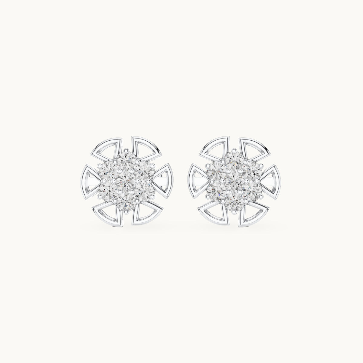 Round lab-grown diamond compass cluster stud earrings in white gold, 0.43 CT TW, view 4