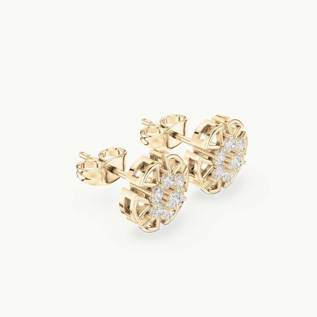 Round lab-grown diamond compass cluster stud earrings in yellow gold, 0.43 CT TW, view 1