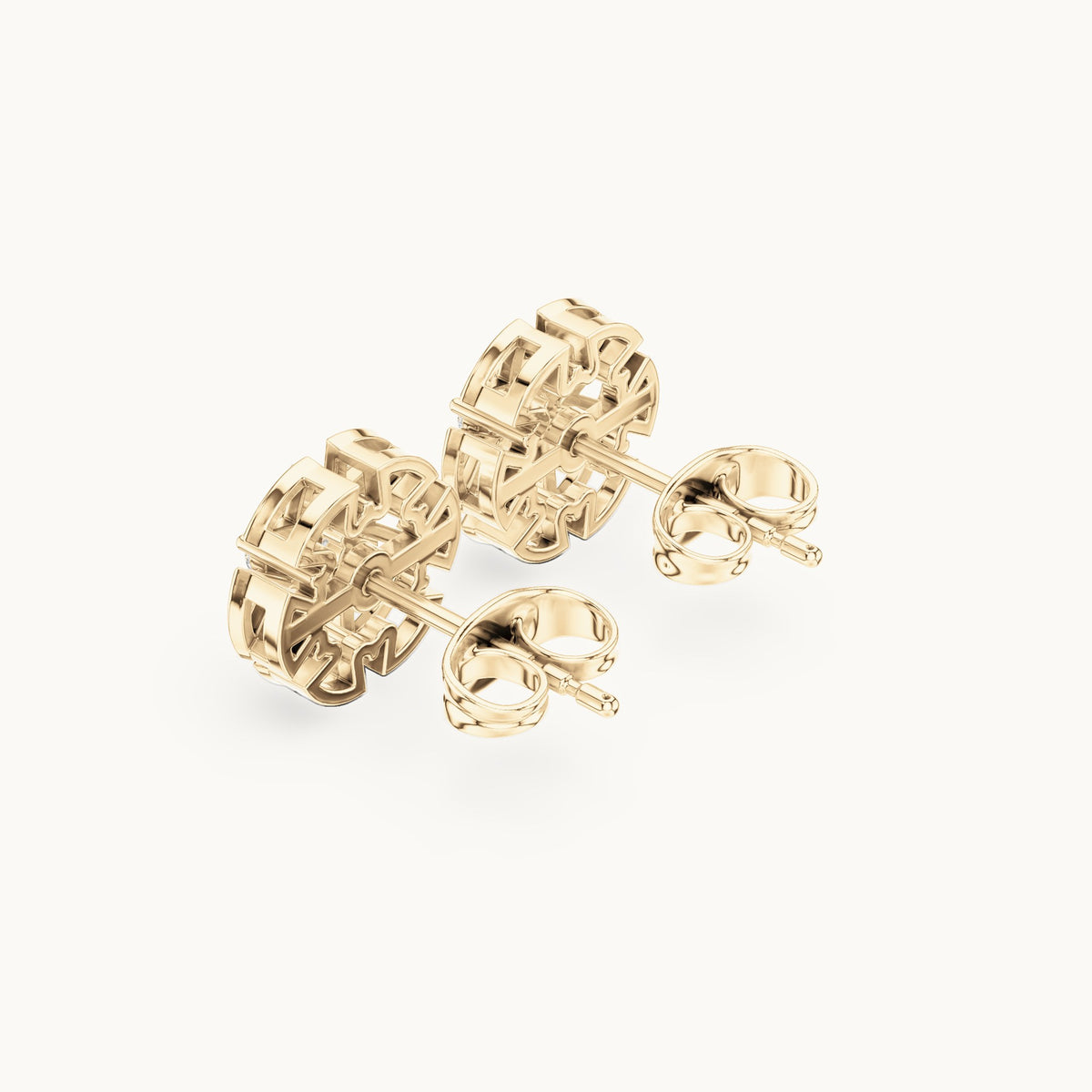 Round lab-grown diamond compass cluster stud earrings in yellow gold, 0.43 CT TW, view 2