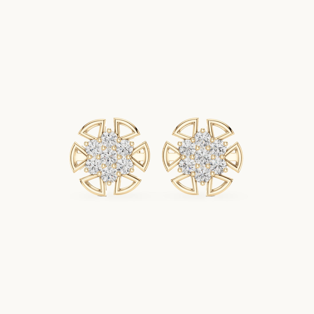 Round lab-grown diamond compass cluster stud earrings in yellow gold, 0.43 CT TW, view 4