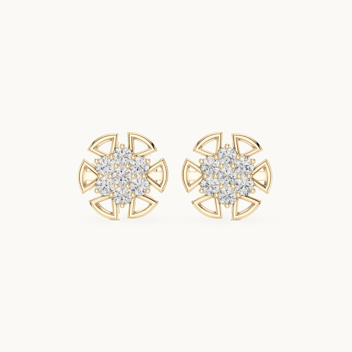 Round lab-grown diamond compass cluster stud earrings in yellow gold, 0.43 CT TW, view 4